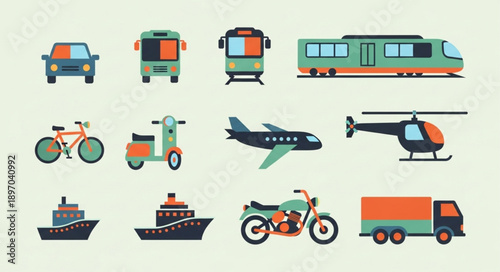 Collection of diverse transportation vehicles and modes of travel.