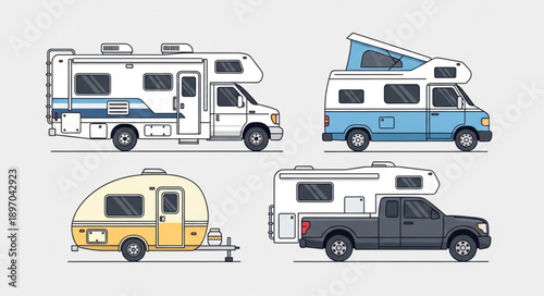 Collection of four different types of recreational vehicles.