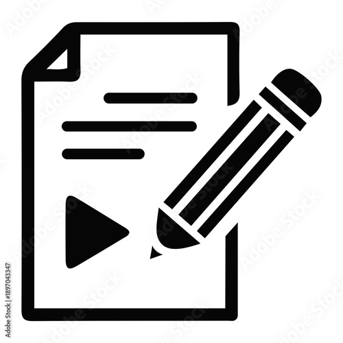 Video Editing Icon with Play Button and Pencil.