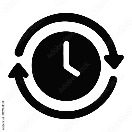 Time management and productivity icon with clock and arrows.
