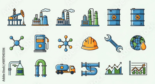 Collection of industrial and energy industry icons.