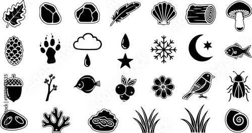 Nature Ecology Environment Glyph Icons Set - Black and White Solid Symbols Collection