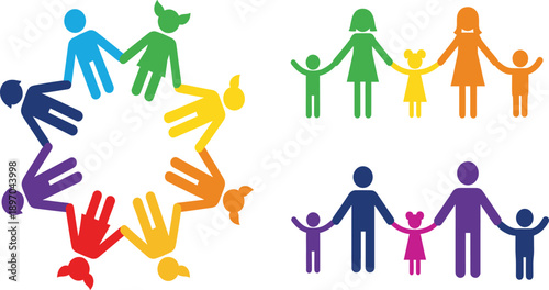 Diversity Family and Community Unity Flat Icon Set Featuring Inclusive People Holding Hands Equality Support and Social Connection Concepts