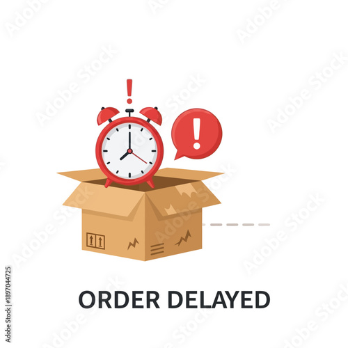 Delayed package delivery with alarm clock and warning signs