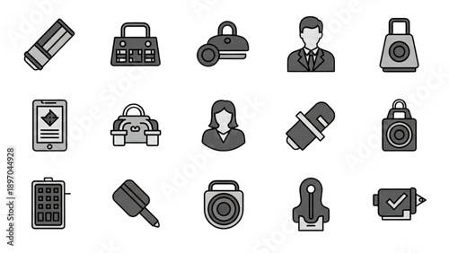 Collection of camera icons and related photography equipment illustrations displayed
