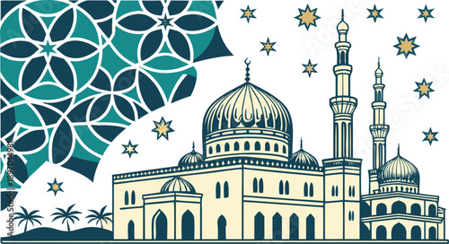 Serene and elegant mosque illustration for cultural and educational projects