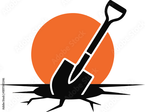 Shovel Digging into Earth & Sun Icon