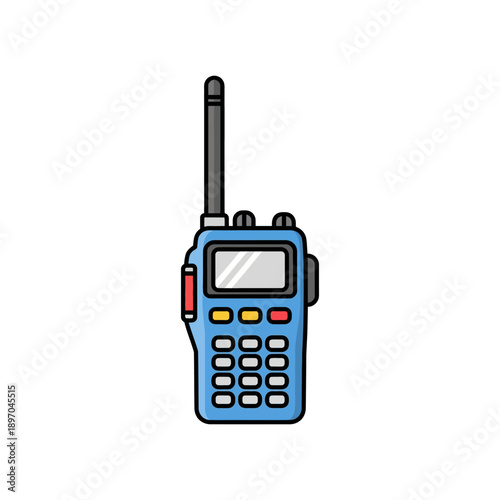 Blue walkie talkie with antenna and keypad on white background Keywords: walkie talkie, radio,... de