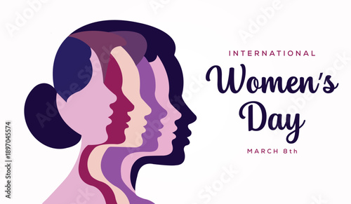 International Women’s Day Banner with Diverse Women Profiles – Feminism, Sisterhood, Empowerment Concept Illustration