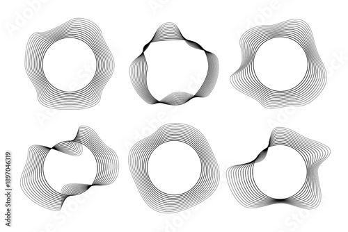 Set of round curved sound waves with dynamic wavy stripes