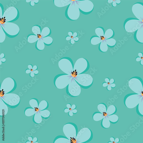 Cute seamless pattern with decorative flowers and leaves can be used for wallpapers, surface textures, textile,linen, kids cloth, pattern fills, page backgrounds and more designs