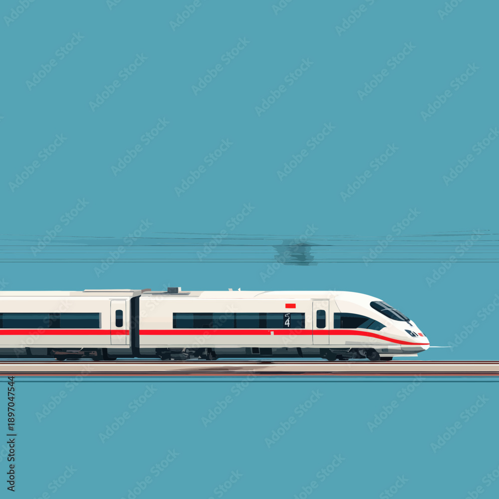 Fototapeta premium Modern White and Red High-Speed Train Traveling on Tracks