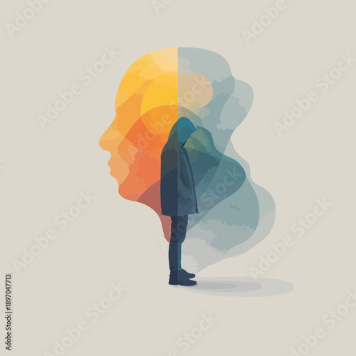 Person with Split Mind Representing Mental Health Disorder