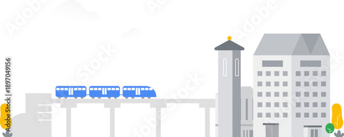 Train Going by City Illustration
