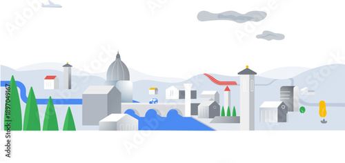 Fotografie A Beautiful Hill's Area and River Brig Illustration