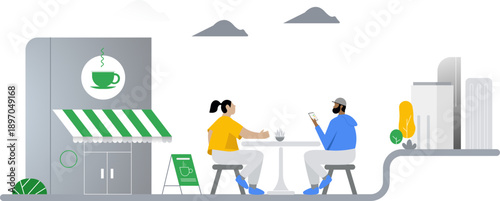 Two People at an Outdoor Cafe Illustration