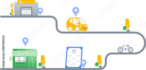 Restaurant Location by Roads Illustration