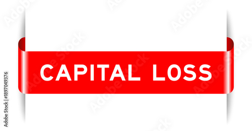 Red color inserted label banner with word capital loss on white background