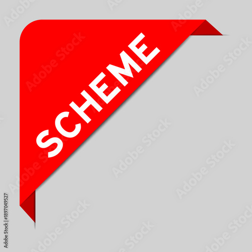 Red color of corner label banner with word scheme on gray background