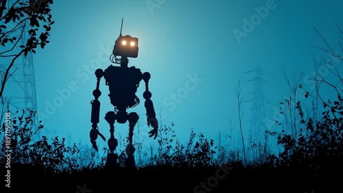 silhouette of a large robot walking