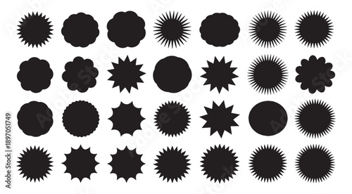 Comic burst explosion vector, comic boom elements, and speech bubbles in black silhouettes. Ideal for comic designs, pop art, and retro style illustrations 