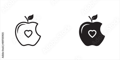 apple icon set with heart symbol vector illustration