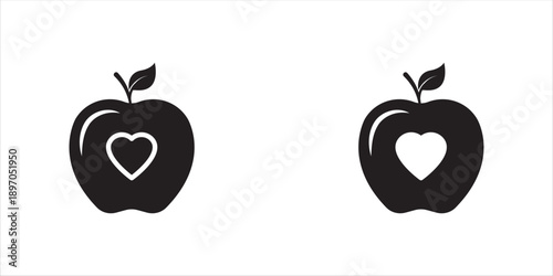 apple icon set with heart symbol vector illustration