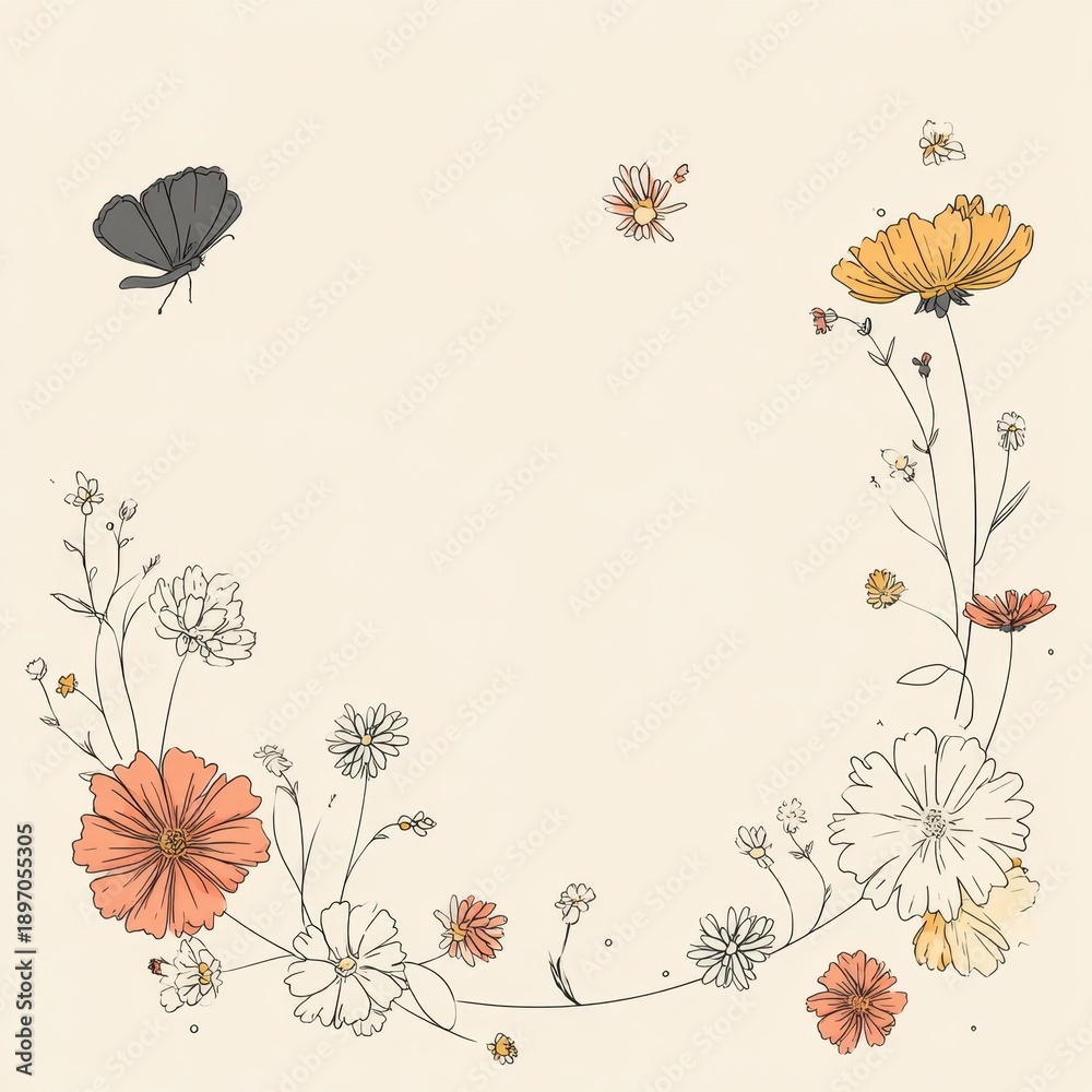 Naklejka premium Hand drawn floral elements creating a round frame