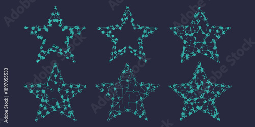 Abstract geometric stars composed of connected nodes on a dark background