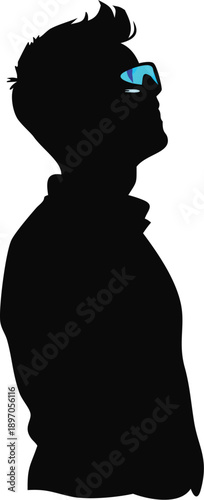 Man Wearing Futuristic Glasses Looking Up Silhouette
