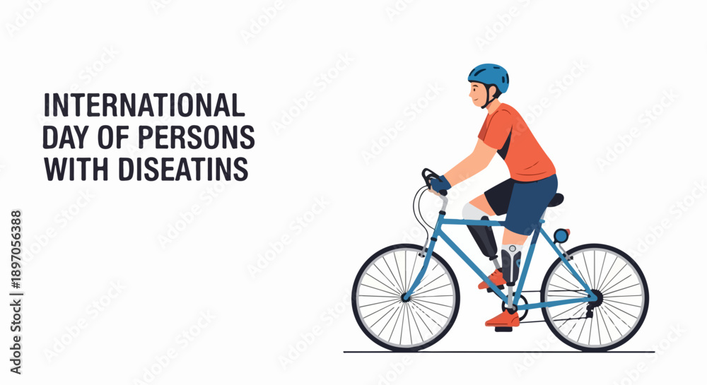 Obraz premium Man cycling, helmet, illustrates disability concept, active lifestyle. International Day of Persons with Disabilities highlights participation, advocating for disability.