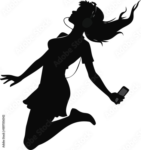 Silhouette Of A Woman Floating With Headphones