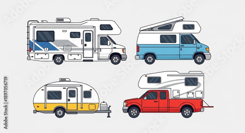 Collection of Recreational Vehicles and Campers for Travel.
