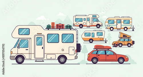 Collection of Recreational Vehicles and Cars for Travel.