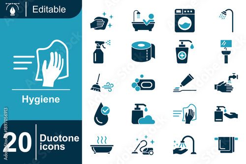 Hygiene and Cleaning Icons Set A Collection of Tools and Symbols for Sanitation, Health, and Housekeeping Tasks