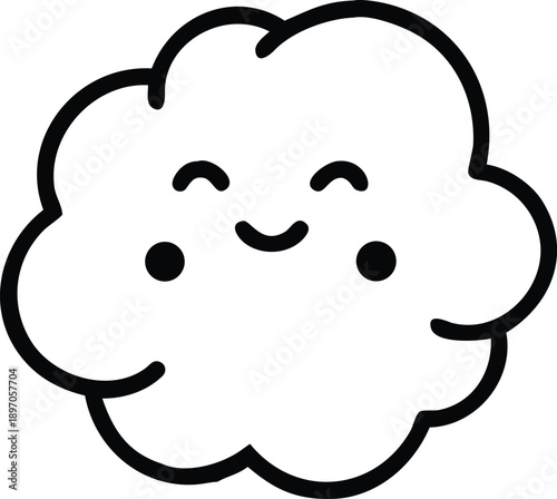 Fluffy chubby white smoke with smooth curves and charming cartoon style On white Background Vector illustration