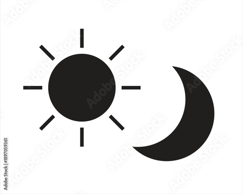 Sun and moon icon set. Day and night mode switch symbols. Light and dark theme vector glyphs.
