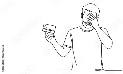 Frustrated man holding a card isolated 