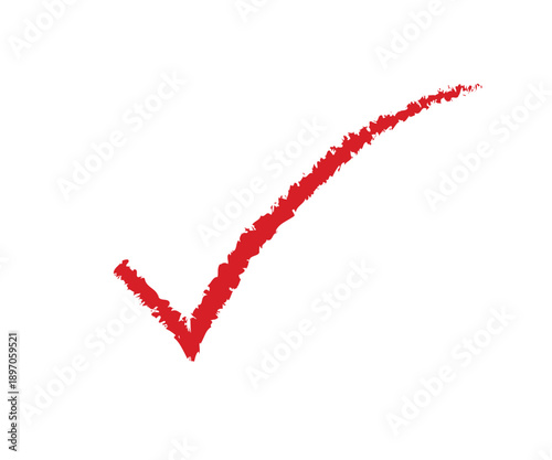 Red check mark hand drawn icon. Sketch crayon tick symbol for correct answer. School teacher grading sign.
