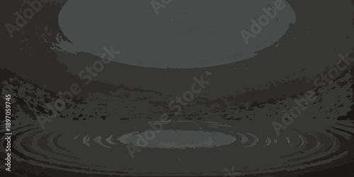 A dark circular opening reveals a hazy bright orb in the distance