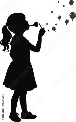 Silhouette Of A Girl Blowing Bubbles At A Festival