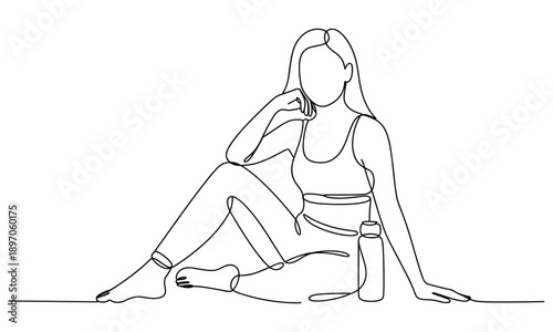 Woman sitting on floor with water bottle in a relaxed pose illustration