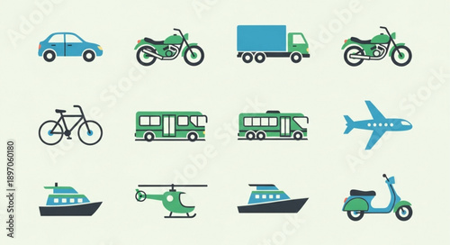 Collection of various transportation vehicles and modes of travel.