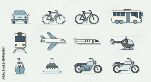 Collection of various transportation vehicles and modes of travel.