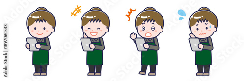 タブレットを使う「飲食店の店員」の女性