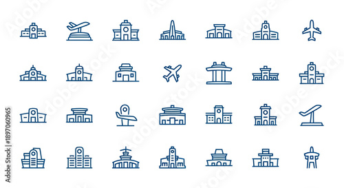 Airport icons set in flat design