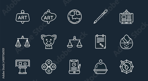 Artistic icons set on dark background