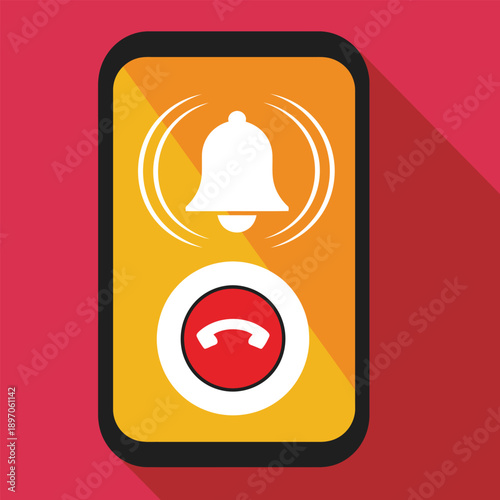 Smartphone screen with bell and phone icons on orange display  notification alert icon