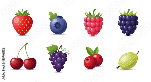 Assorted berries collection on white