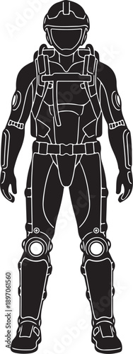 Tactical futuristic soldier or emergency responder in armored suit icon